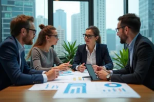 Groupe de professionnels en réunion dans un bureau moderne