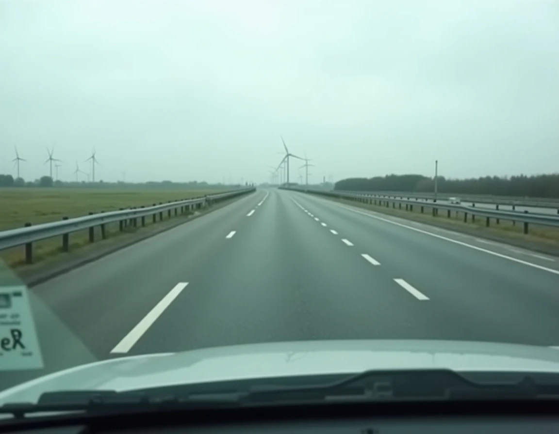 Vignette eurovignette collée sur le pare-brise d'une voiture sur une autoroute néerlandaise