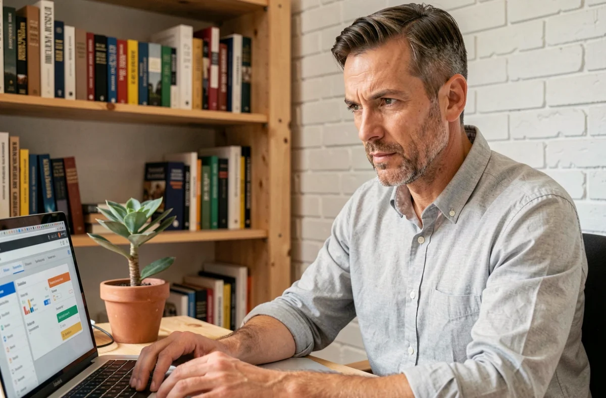 Homme travaillant depuis chez lui sur la plateforme numérique Adivak avec un ordinateur portable