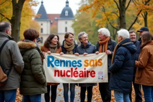 Groupe de personnes autour d une banderole Rennes sans nucléaire